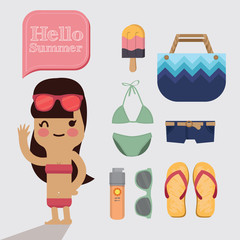Beach Girl Cute Character in Summer (Vector Set)