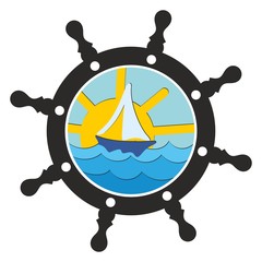 Sea landscape with a sailing vessel.