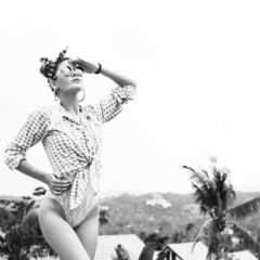 sexy beautiful girl beside swimming pool