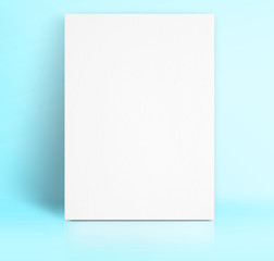 Black White paper poster lean at pastel blue color studio room,T