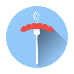 Vector illustration of beer appetizer icon. Sausage and fork on