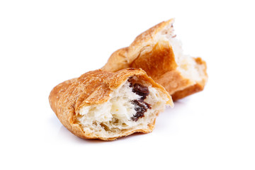 Tasty croissant on a white background.