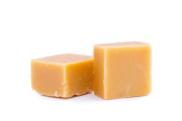 Tasty toffees on a white background.