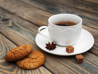 Cup of coffee and oatmeal cookies