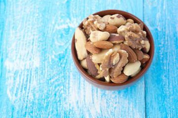 Mix nuts  on wooden background