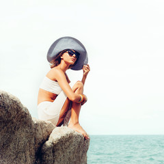 Outdoor summer fashion sexy hot portrait woman