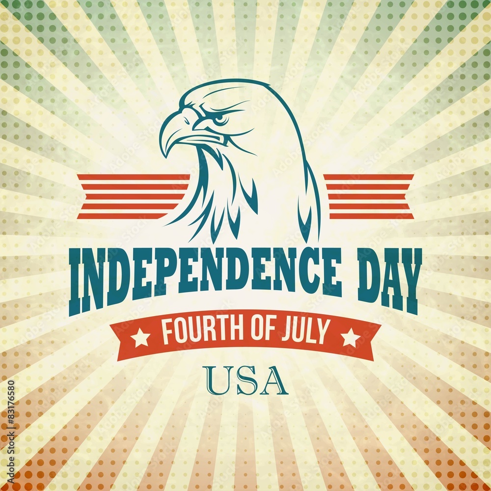 Wall mural independence day holiday card with typography and an eagle