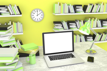 Fototapeta na wymiar 3D illustration laptop and books, Workspace
