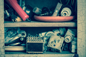 Old electrical junk in shelf