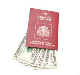 Russian passport with American dollars