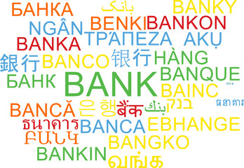 Bank multilanguage wordcloud background concept