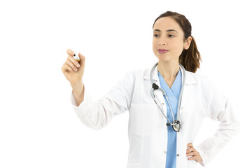 Woman doctor writing on board