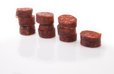 Some slices of red iberian chorizo