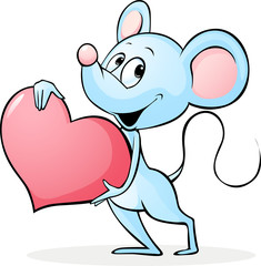 cute mouse hold red heart - vector illustration