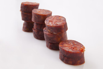 Some slices of red iberian chorizo
