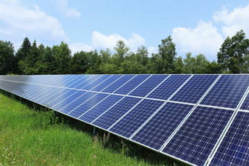 Detail of Solar Power Station on the summer  Meadow 