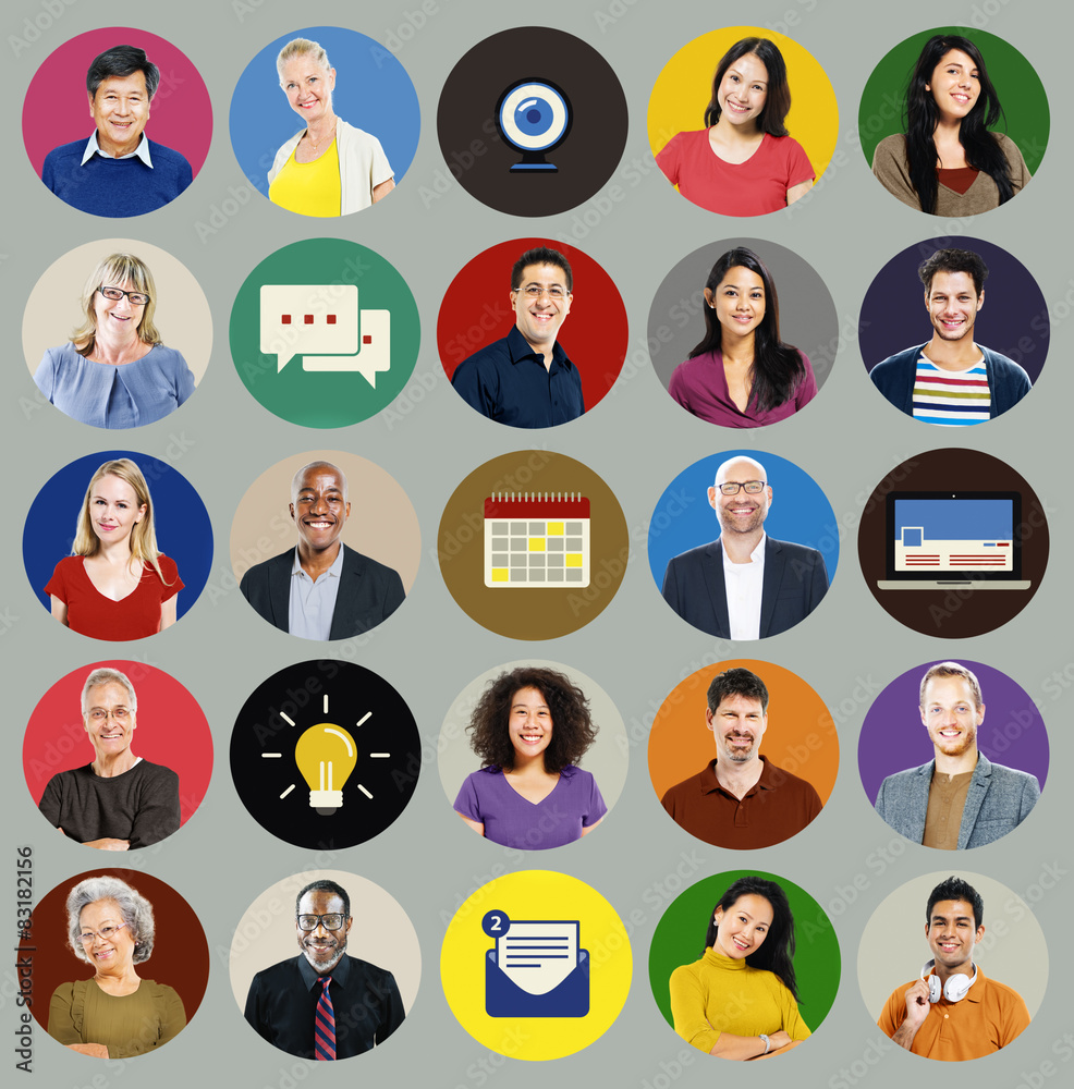 Sticker diverse multi ethnic people technology media concept - Stickers