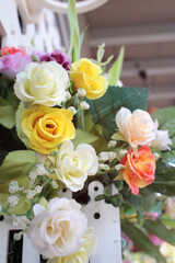 Beautiful vintage roses of artificial flowers