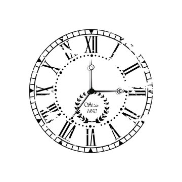 Vintage old clock dial on white background.