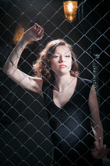 studio portrait of a woman mesh netting
