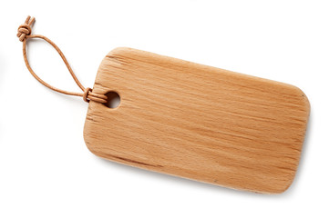 wooden tag with thin leather cord