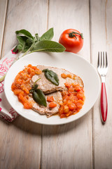 escalope with tomatoes and sage