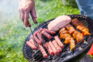 Barbecue, kebab from beef meat on the grill