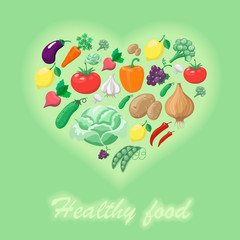 Healthy food concept,  heart shape.  illustration