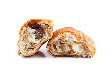 Tasty croissant on a white background.