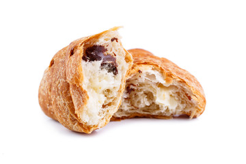 Tasty croissant on a white background.