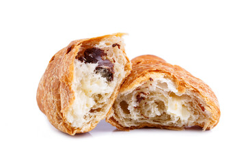 Tasty croissant on a white background.