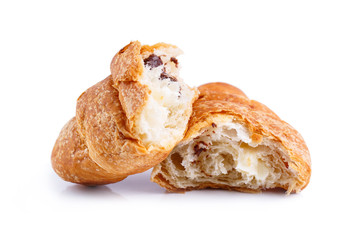 Tasty croissant on a white background.