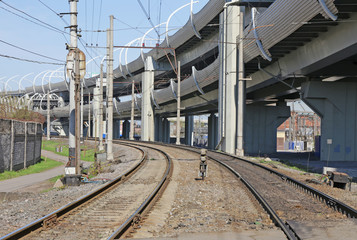 Naklejka premium modern overpass at the railroad in the city