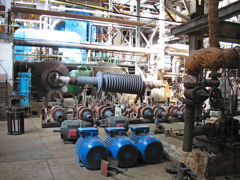 Power generator steam turbine during repair, machinery at a powe