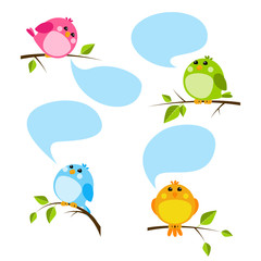 Set of cute birds with speech bubbles