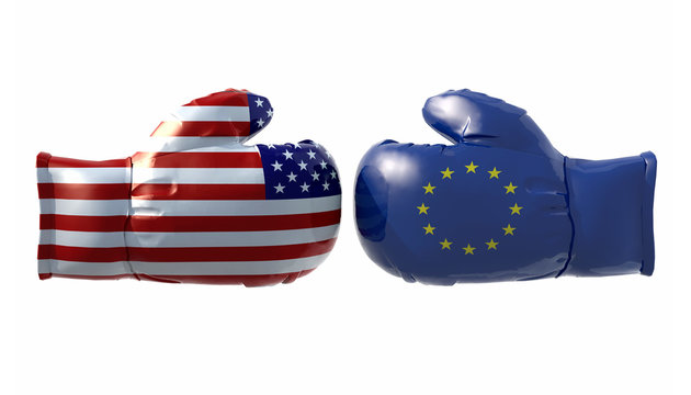 Boxing gloves with Usa and Euro flag