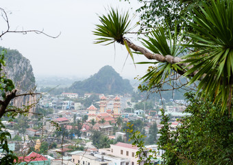 Fototapeta na wymiar View on Danang marble town from top of Am Phu cave Vietnam