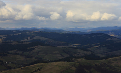 Naklejka na ściany i meble aerial view on Carpathian mountains