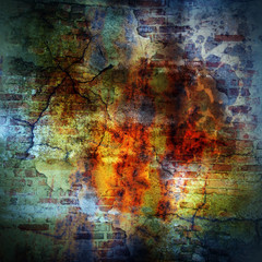 Abstract grunge background with scratches and bricks