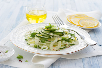 Salad with cucumber, fennel, green onions and mint