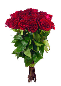 Bouquet Of Blossoming Dark Red Roses.