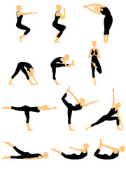 Set of twelve abstract female yoga figures
