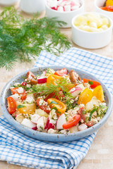 dietetic food - fresh salad with vegetables and cottage cheese