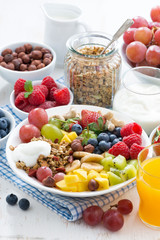 healthy breakfast - berries, fresh fruit and cereal on the plate