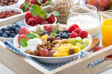 healthy breakfast - berries, fresh fruit and cereal