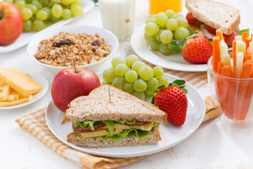 healthy school breakfast with fresh fruits and vegetables