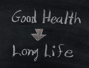 "good health and long life" text on blackboard