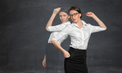 Woman tanding near the blackboard