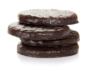 Chocolate cookies on white