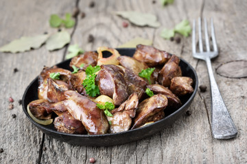 Chicken liver in frying pan